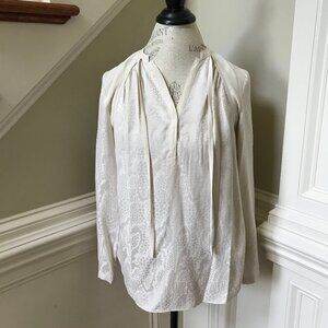 Rebecca Taylor Pleated Back Blouse Shirt Womens 2 Cream Ivory Long Sleeve Silk
